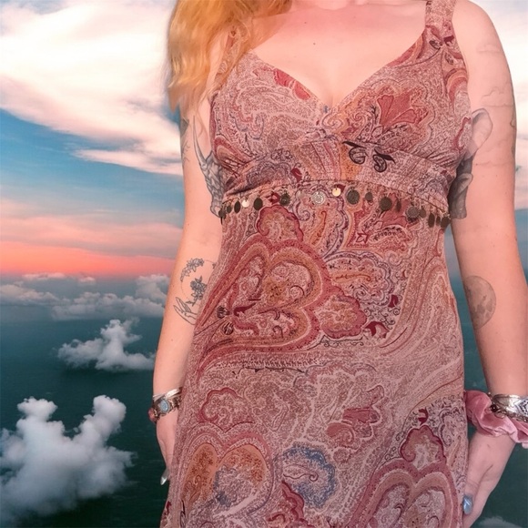 jonathan martin Dresses & Skirts - Jonathan Martin Colorful Paisley Ruffled Tiered Sundress With Coin Belt Tie 10P